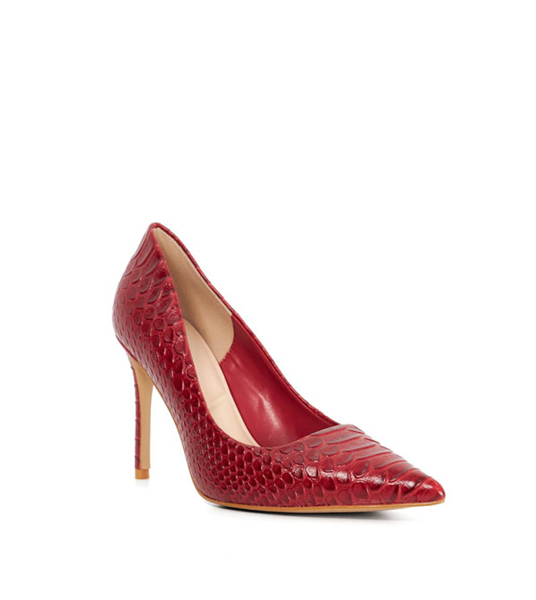 Assured High Heeled Pointed Court Shoe - Red