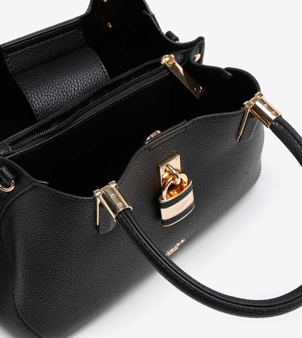 Dune London | Drayyson Medium Padlock Tote - Black | 6TH