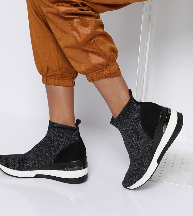 Dune London | Engel Di Sock Boot Wedge Train-Pewter | 6TH Dune London | Engel Di Sock Boot Wedge Train-Pewter | 6TH