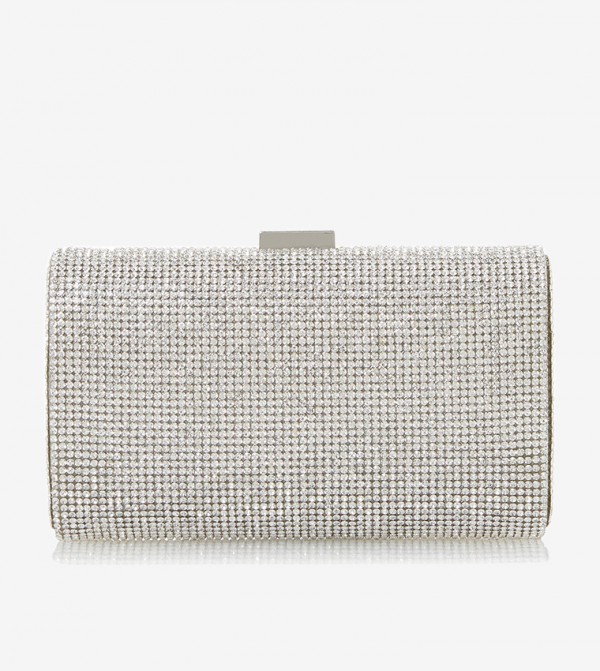 Dune London Bryannie Slim Diamante Hard Clutch Silver 6TH STREET.COM