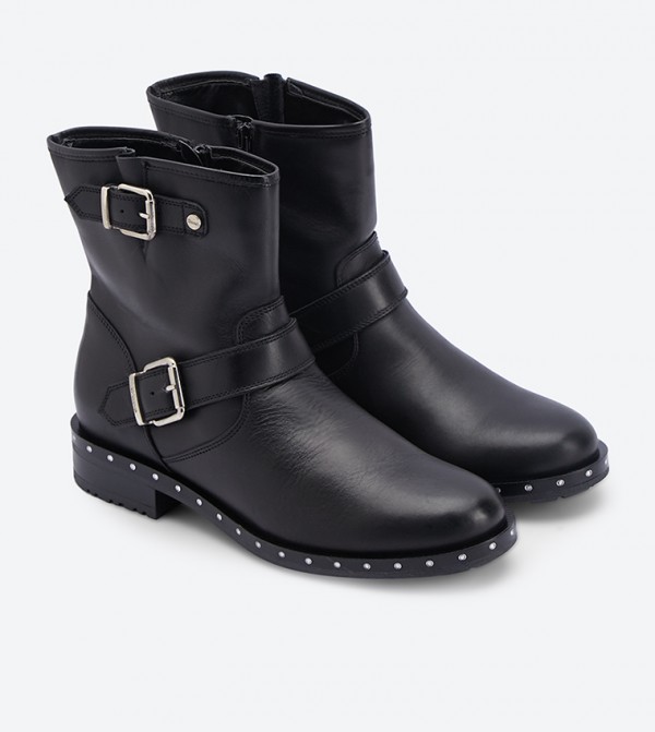 Dune London Stud Biker With Buckle Closure Boots 6TH STREET.COM