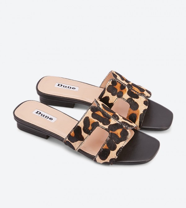 Dune London Leopard Printed Loupe Square Toe Slides 6TH STREET.COM