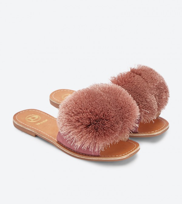 Dune London Latino Pom Pom Details Round Toe Slides 6TH STREET.COM