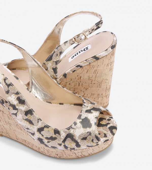Kimmber Di Leopard Slingback High Wedge Sandals Multi