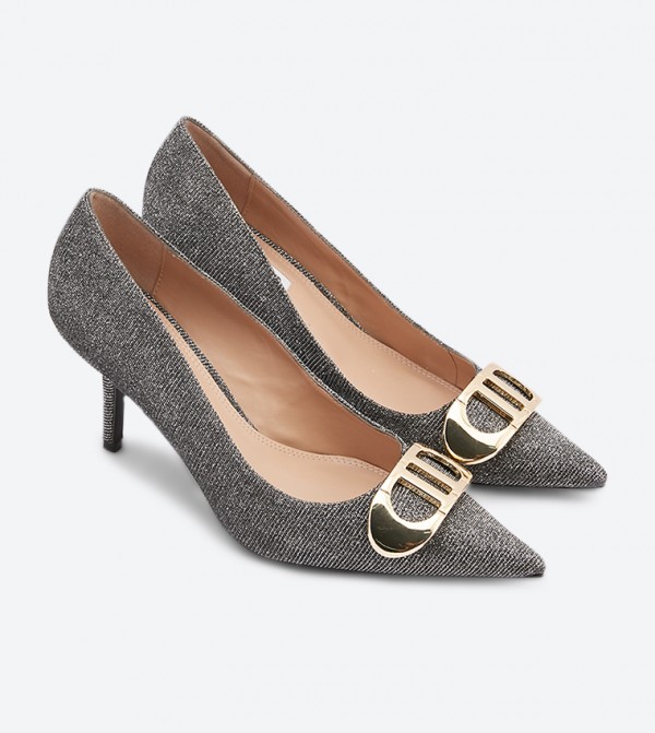 Dark grey kitten heel shoes best sale