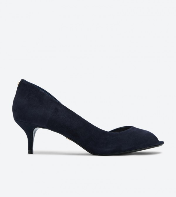 Navy peep toe kitten heel shoes cheap