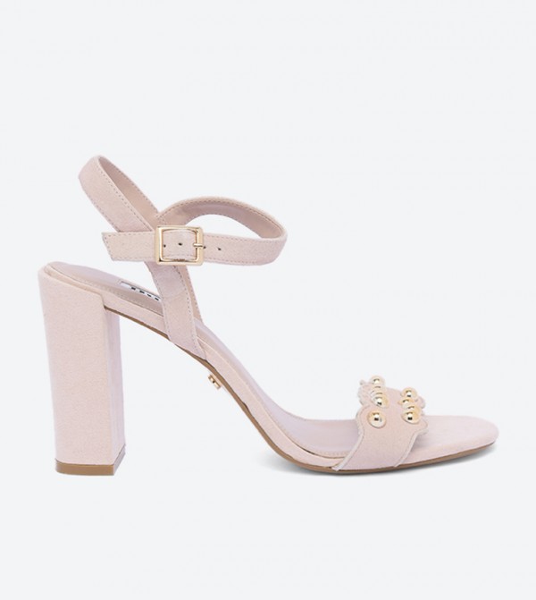 Shop Myth Suede Block Heel Pumps Pink Sandals for Women Dune London UAE