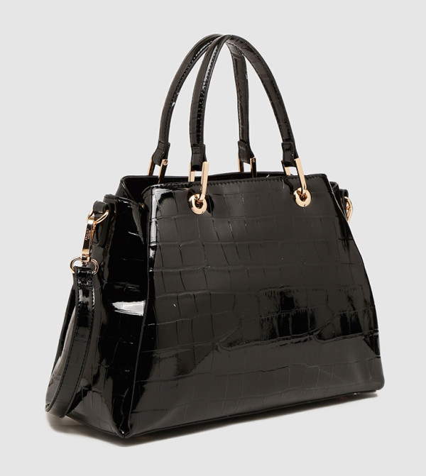 Dune London | Darryyl Large Padlock Croc Tote-Black | 6TH STREET.COM 