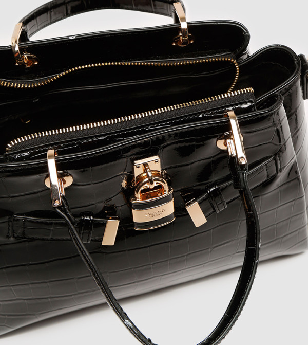 Dune London | Darryyl Large Padlock Croc Tote-Black | 6TH STREET.COM