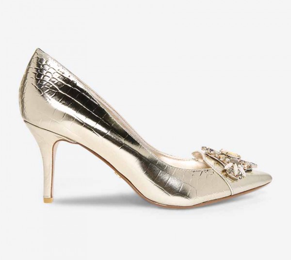 Gold mid hotsell heel pumps