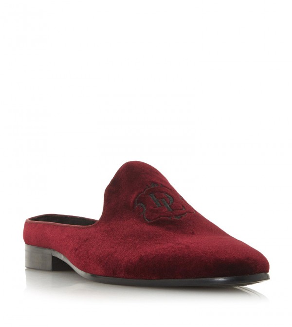 Red backless store loafers