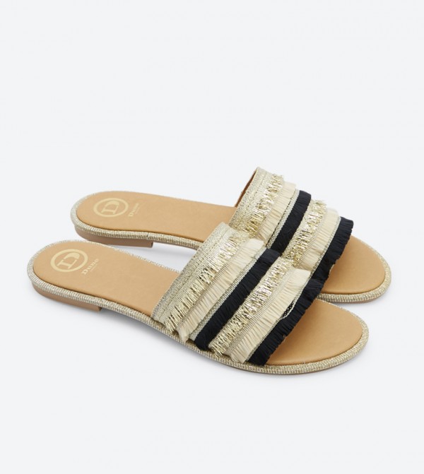 Dune London Lemonade Fringed Ruffle Slides 6TH STREET.COM