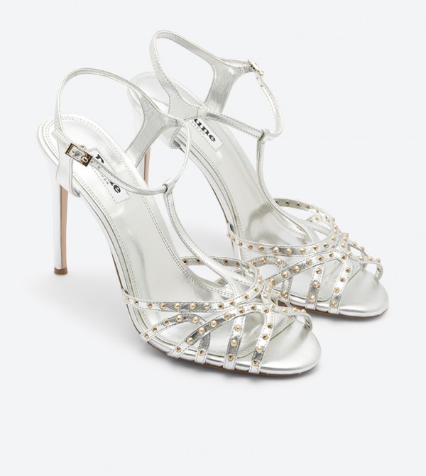 Silver hotsell caged heels