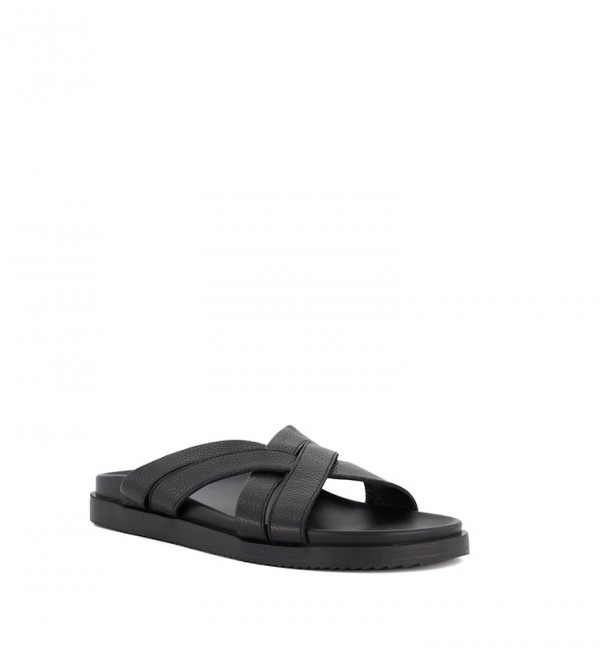 Buy Black Slip-on Sandals For Men by Kanvas Online at Aza Fashions.